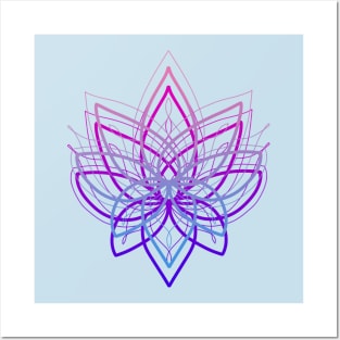 Purple and blue lace lotus mandala Posters and Art